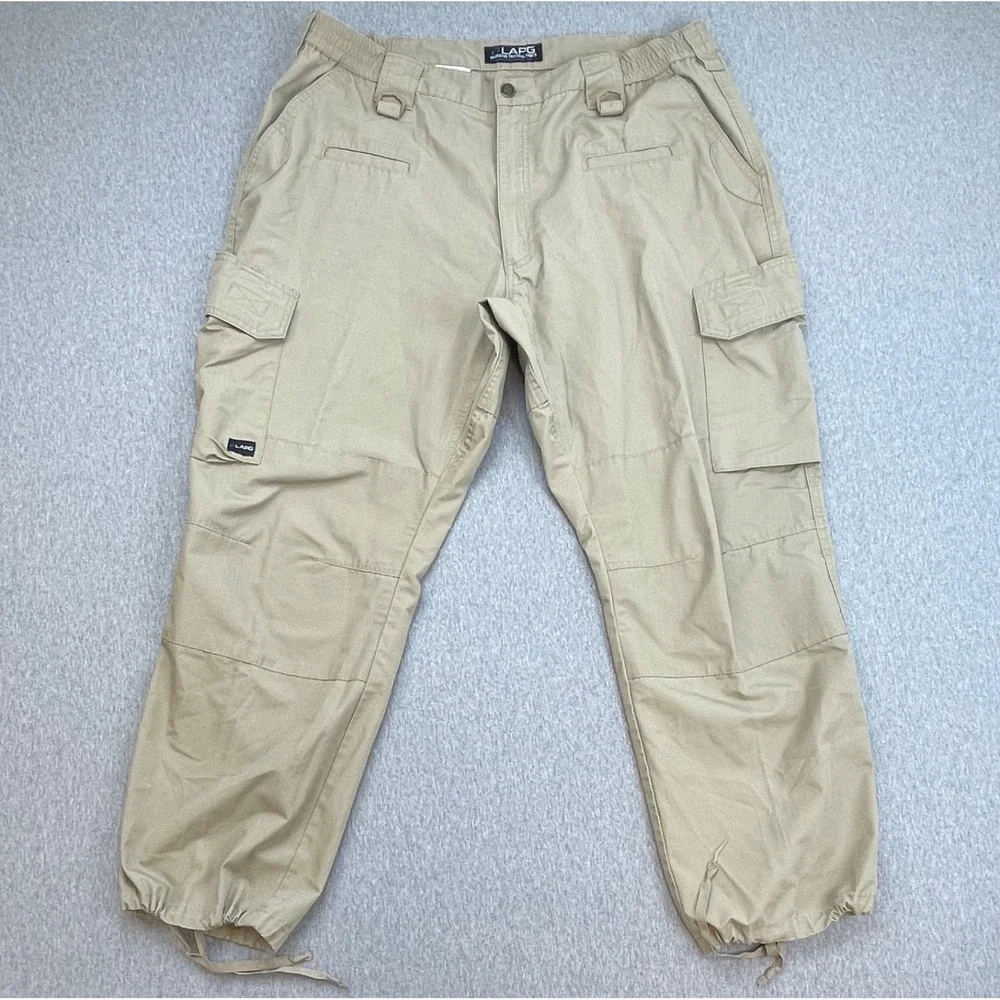 LAPG Pants Mens 42 Beige Cotton Blend Tactical Pant Fit Cargo Pockets